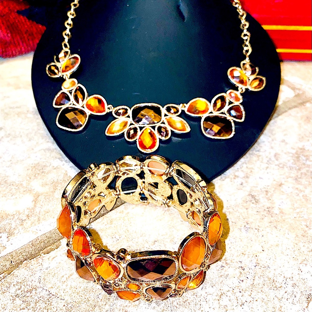 INC Macy’s Amber Crystal Necklace&Cuff Bracelet